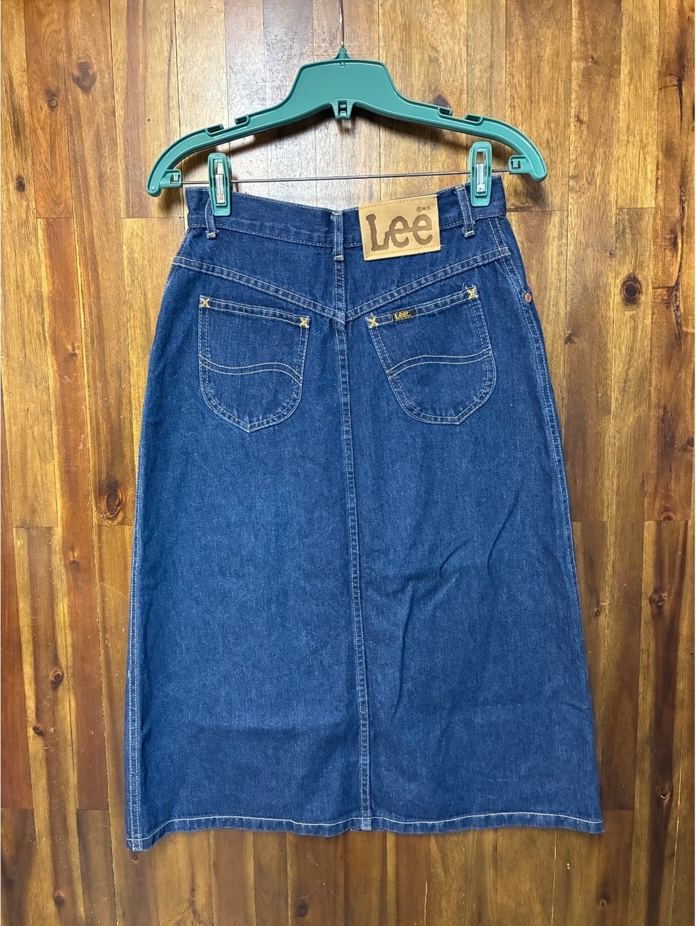 Vintage Lee Denim Midi Skirt Size 10 Made in USA High Waist 90s Western